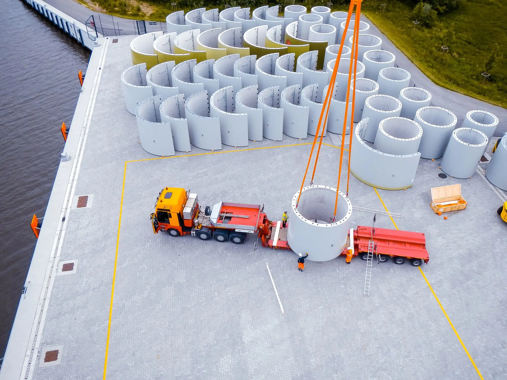 Heavy goods are loaded onto a lorry